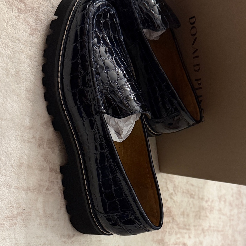Donald J. Pliner Navy Crocodile-Embossed Loafers - Picture 2 of 7